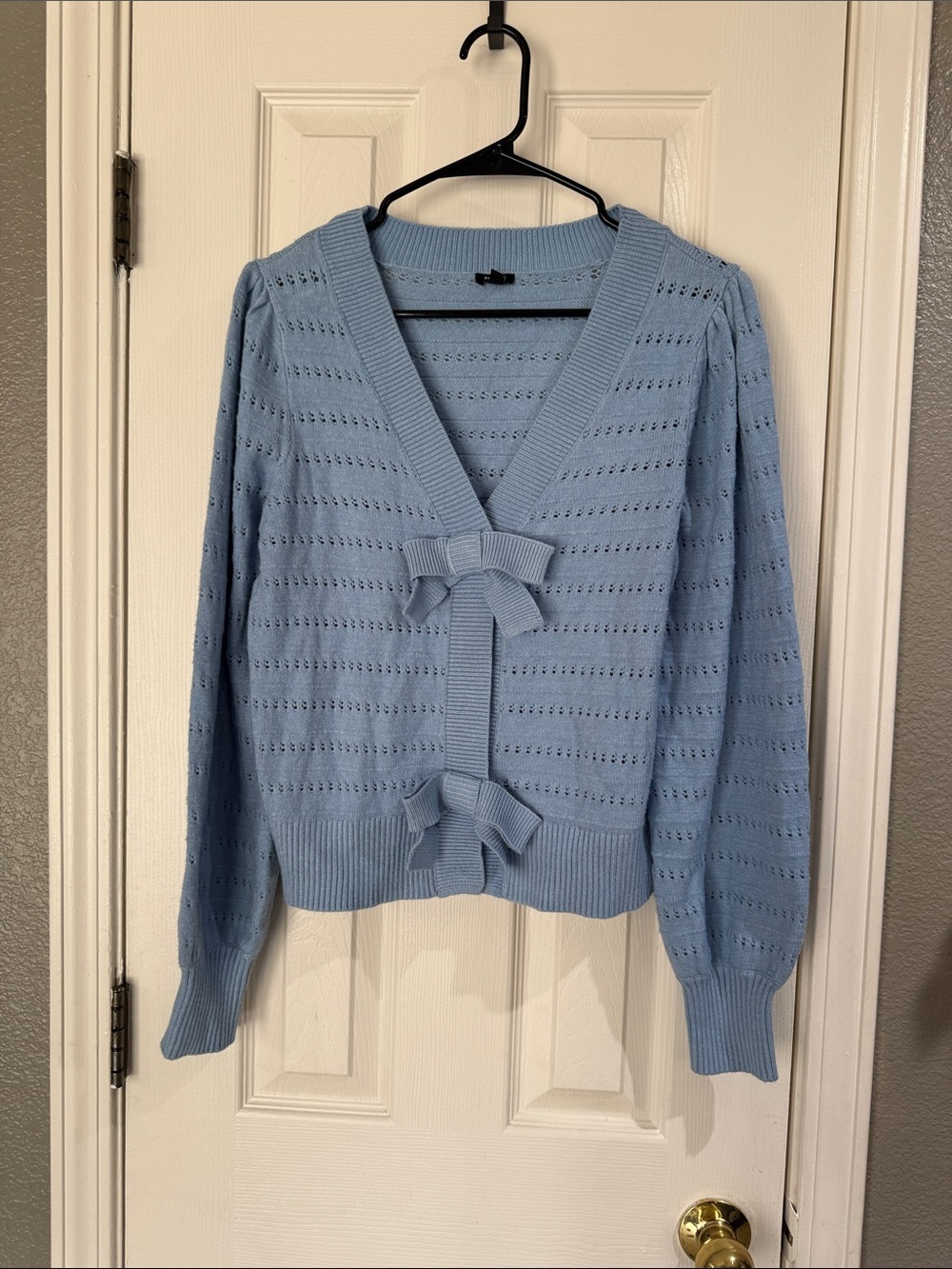 Express Women's Bow Cardigan-light blue- size Medium